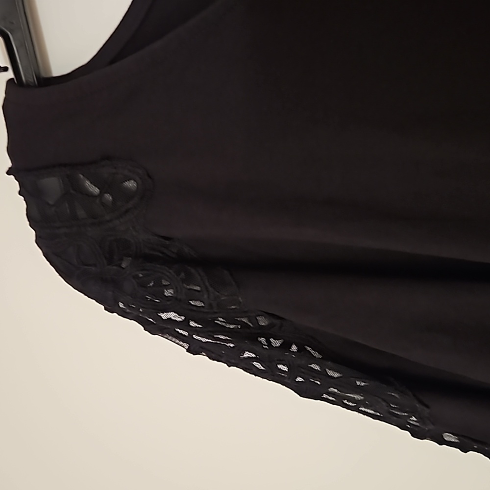 ROAMAN'S black dolman sleeve black tunic top lace inset on shoulders Med 14/16 - Picture 7 of 7